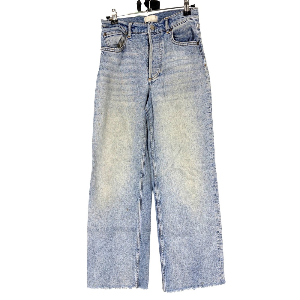 Boyish High Waisted Wide Leg Jeans Light Wash Blue Raw Hem Size 26